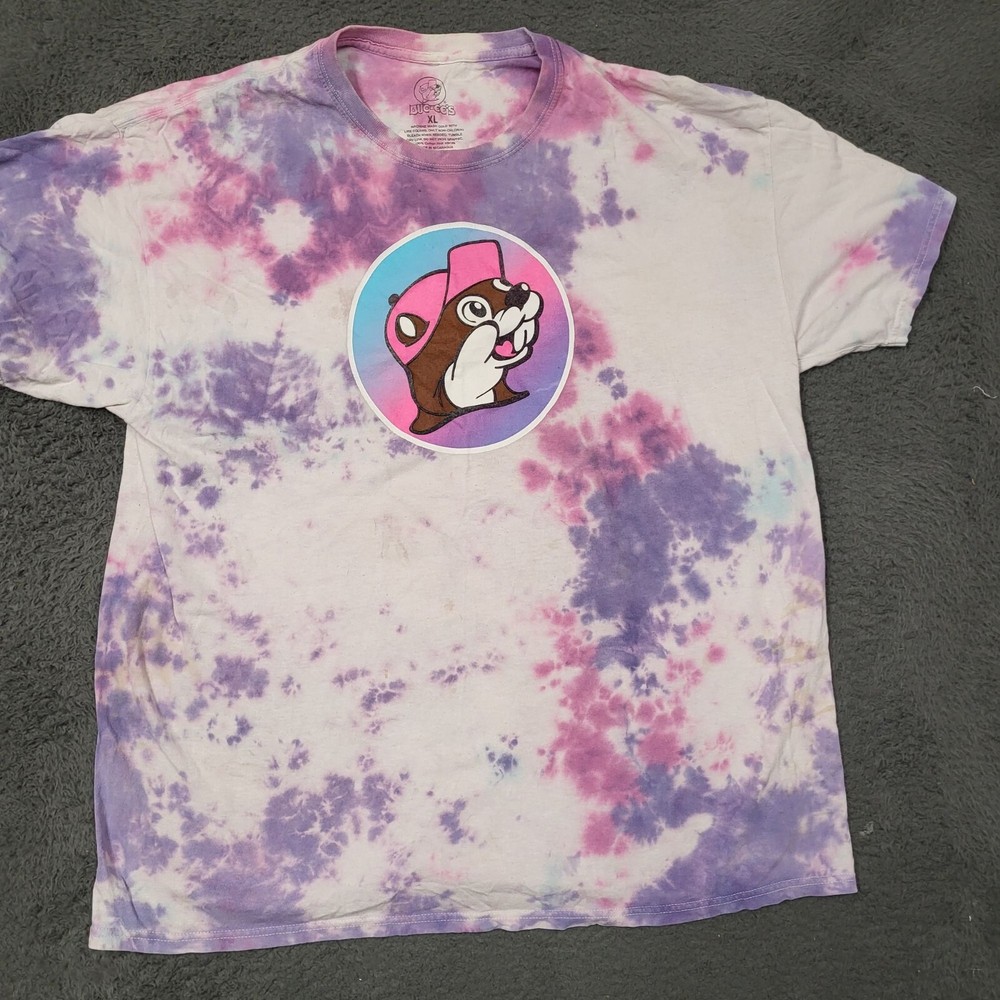Buc-ee's XL Tie-Dye T-Shirt With Cartoon Beavers & Fun Graphic