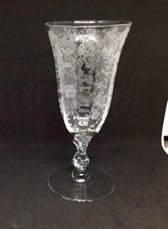 CAMBRIDGE ROSE POINT ETCH #3121 FIVE OZ.FOOTED JUICE/SODA #2 WITH BUY IT NOW