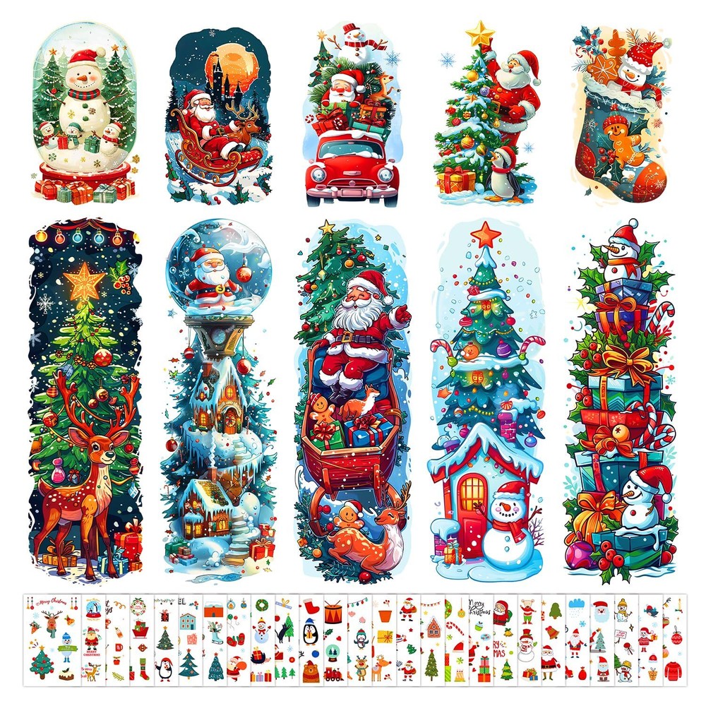 36 Sheets Full & Half Arm Christmas Temporary Tattoos for Kids Christmas Holi...