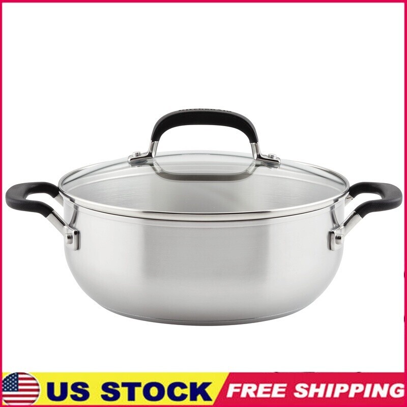 4QT Stainless Steel Induction Casserole Pot with Lid - Dishwasher Safe Cookware