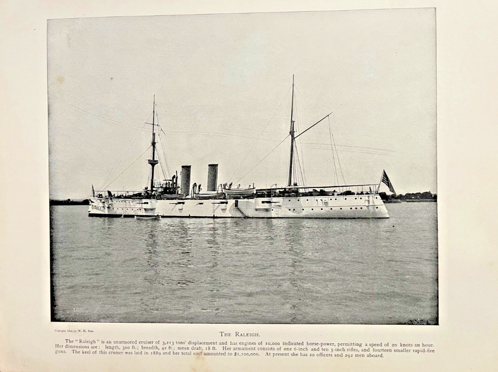 1898 Vintage Illustration Unarmored Cruiser Raleigh Spanish American War