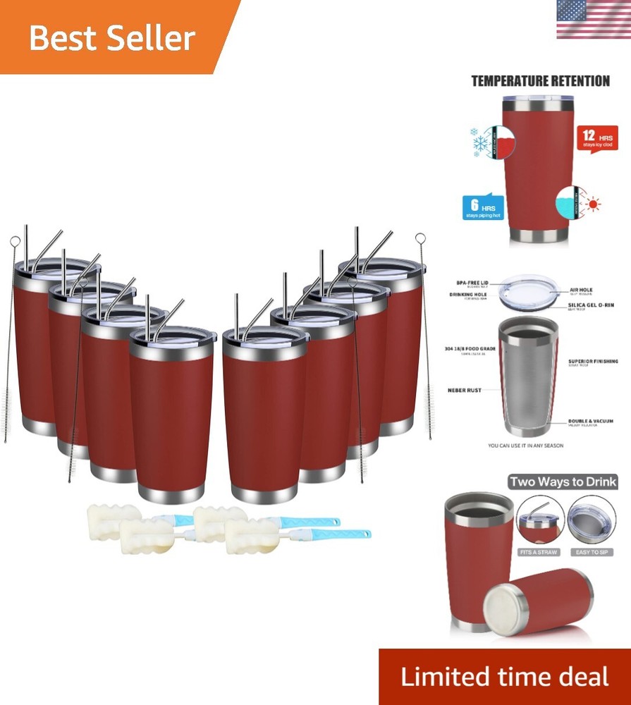 20oz Tumbler 8 Pack Double Wall Vacuum Insulated Travel Mug Bulk, Stainless S...