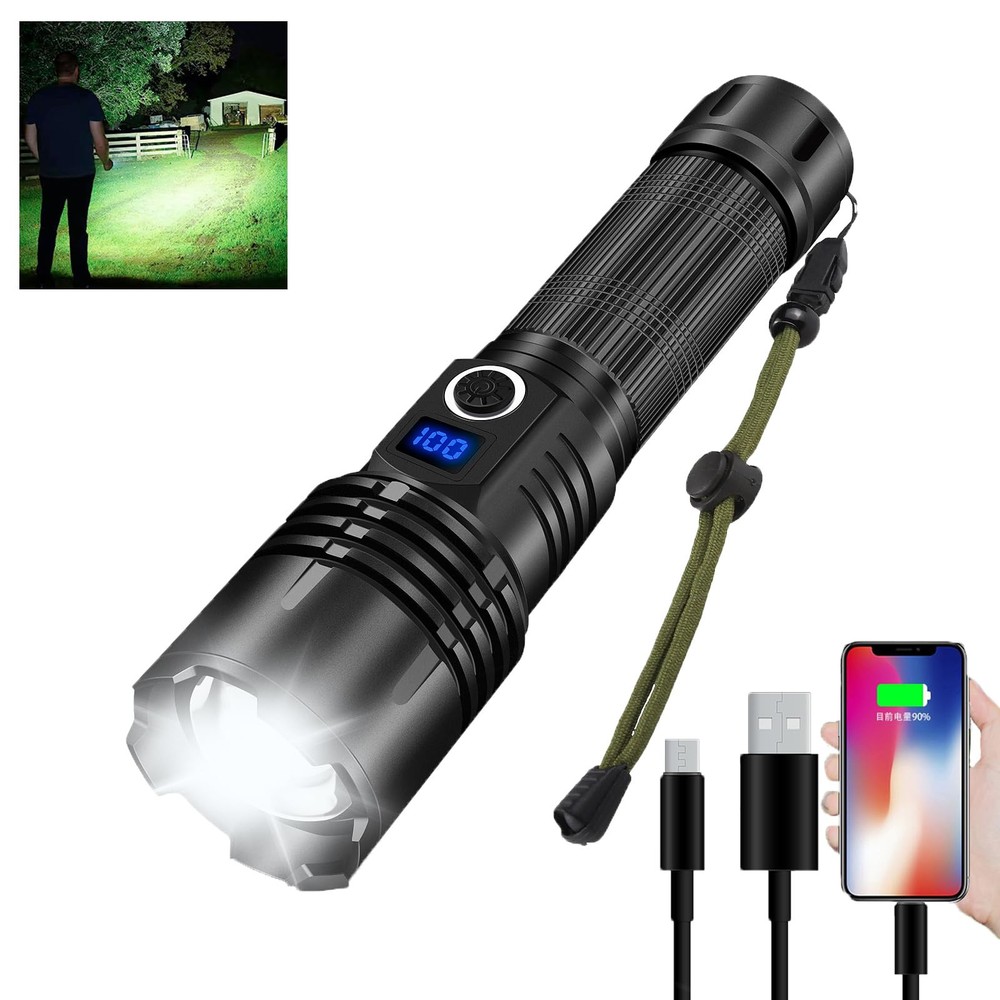 990,000 Lumens XHP70 Rechargeable Super Bright Flashlight High Lumens