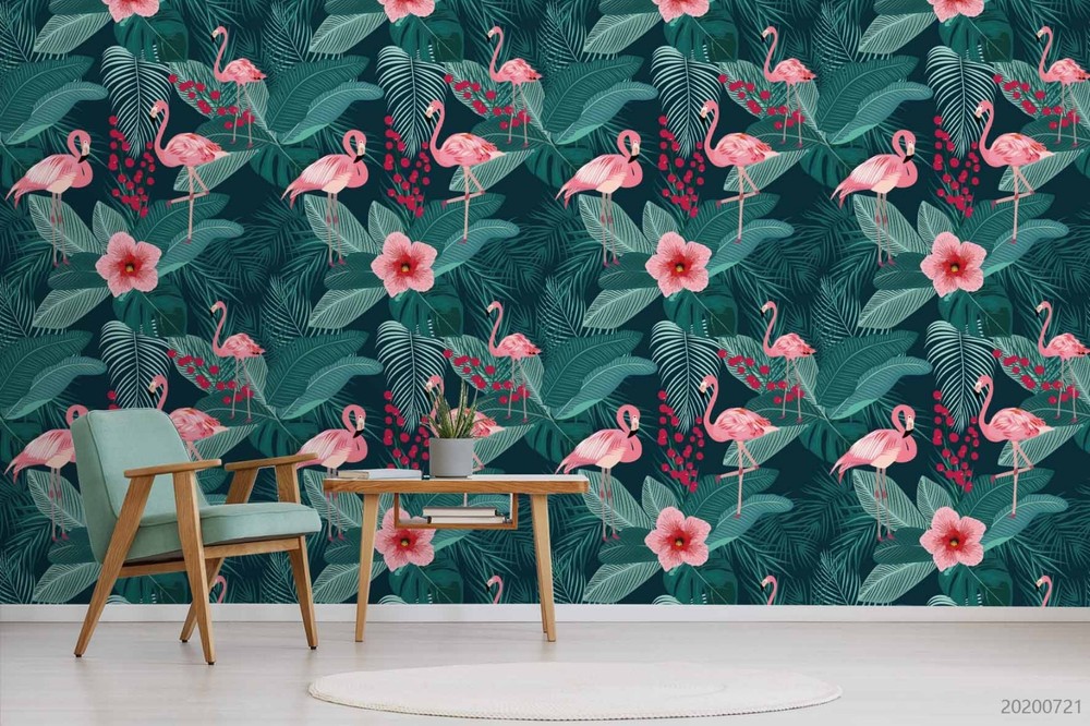 3D Flamingo Flower Leaf Pattern Wall Murals Wallpaper Murals Wall Sticker 20