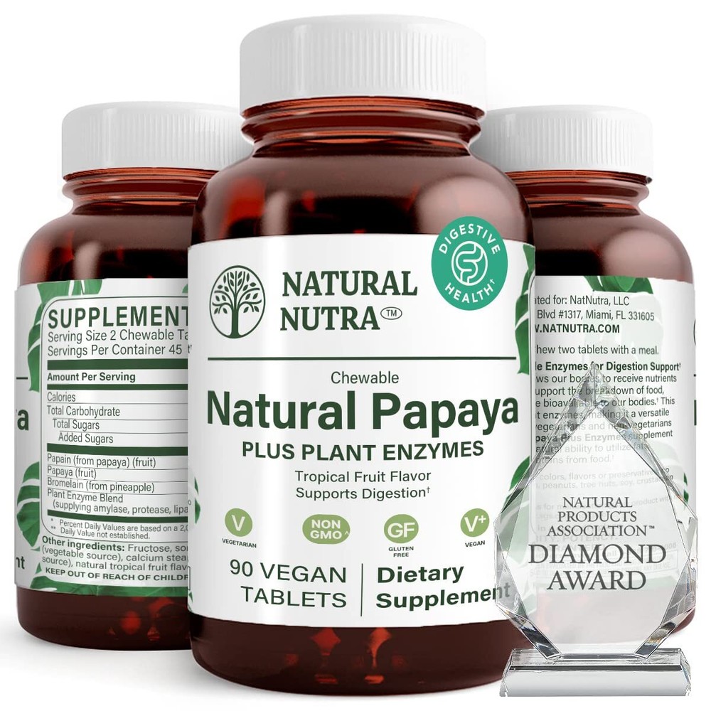 Papaya Chewable Enzymes for Digestion and Body Cleanse - Supports Digestive ,...