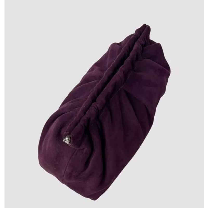Theory Women's Pleated Suede Clutch in Aubergine Purple - NWT
