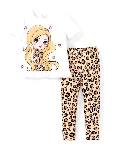 Toddler Girl's 2 Piece Outfits Short Sleeve Tee Top and 3T Panthera Brown