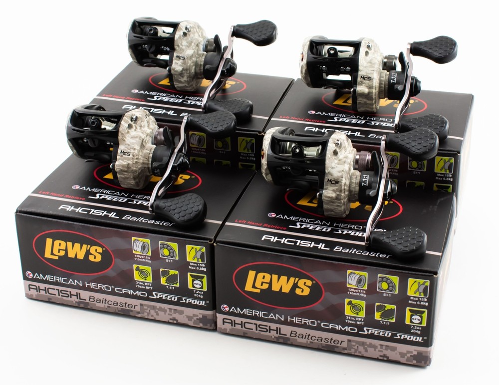 (LOT OF 4) LEW'S AMERICAN HERO CAMO AHC1SHL 7.1:1 LEFT HAND BAIT CAST REEL