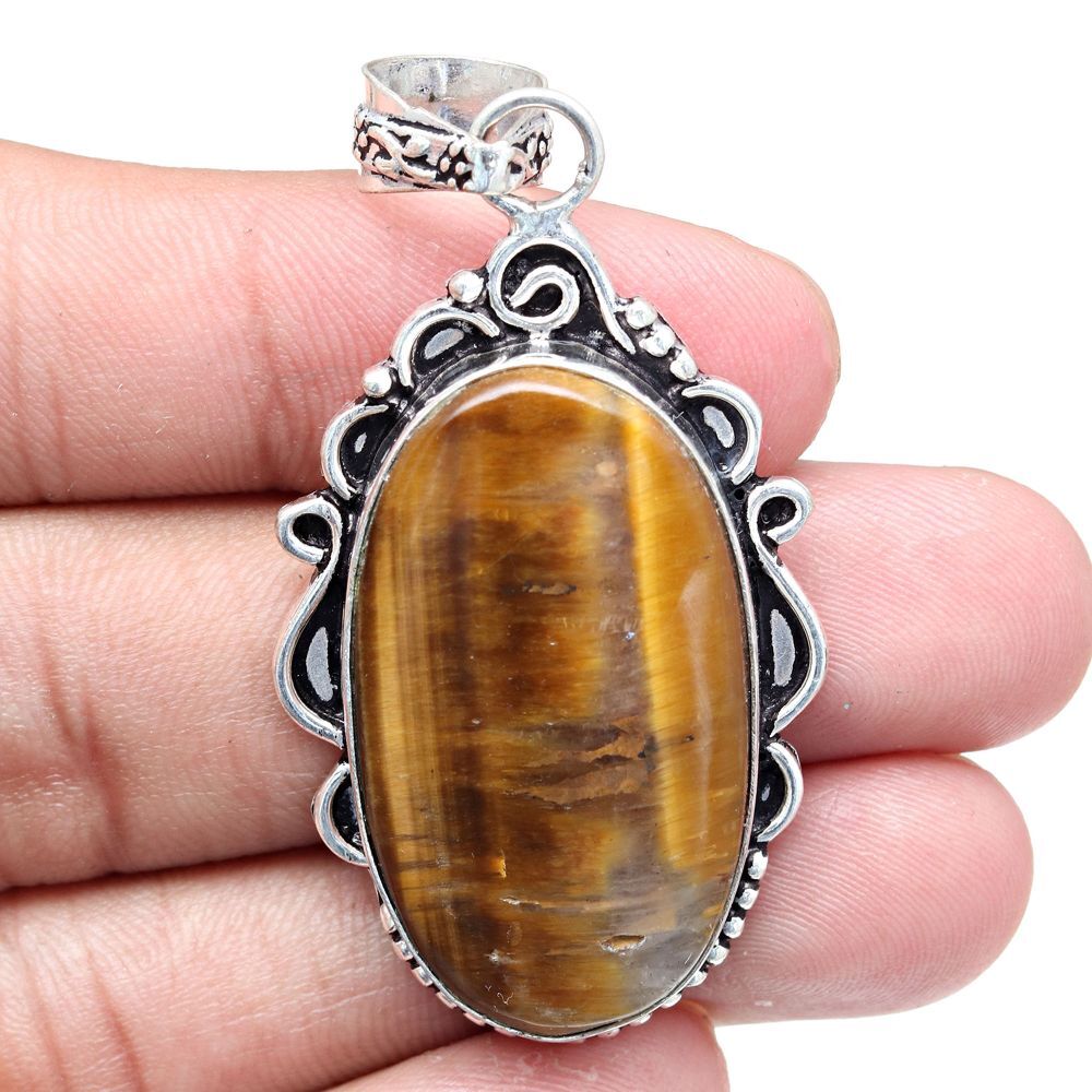 Handmade Tiger's Eye Silver Pendant Mother's Day Gift 2.25 Inches