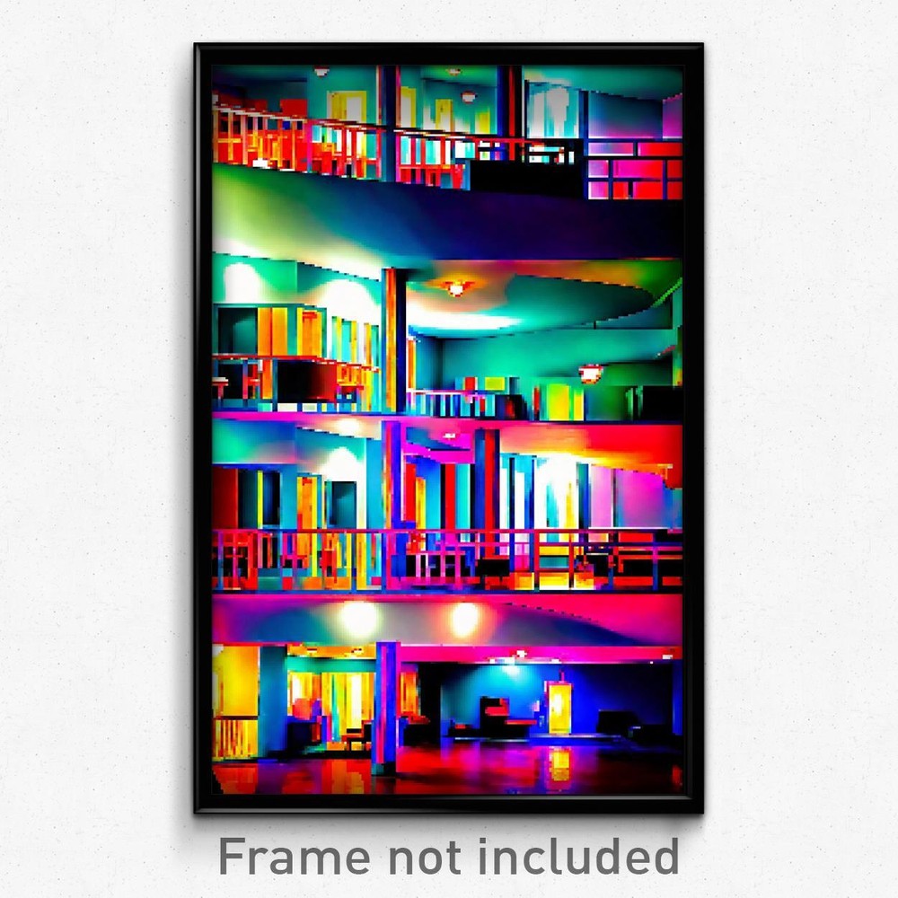 Pixel Art Poster - Vivacious Hotel (8 Bit Psychedelic Trippy Video Game Print)