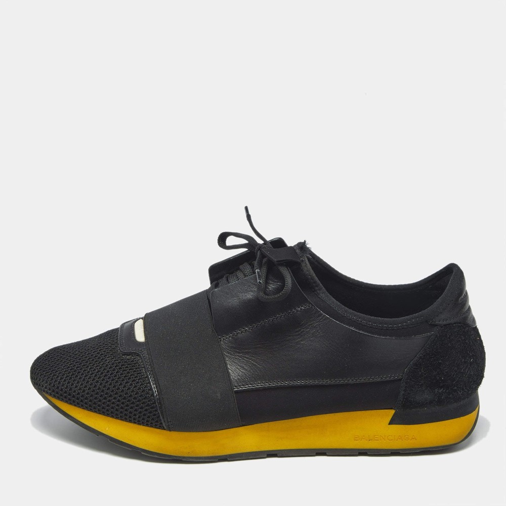 Balenciaga Race Runner Size 43 Black Leather Mesh and Neoprene Low Top Sneakers