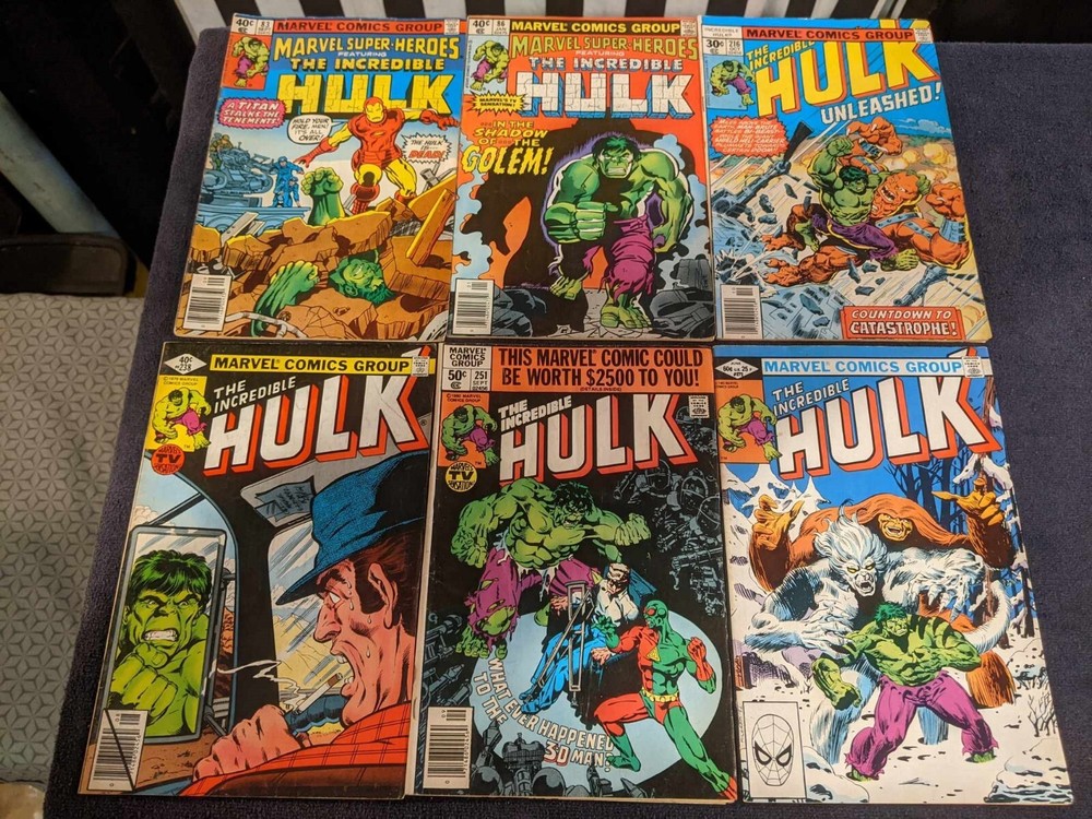 Vintage Marvel Comics - Bronze Marvel Super Heroe + The Incredible Hulk lot of 6