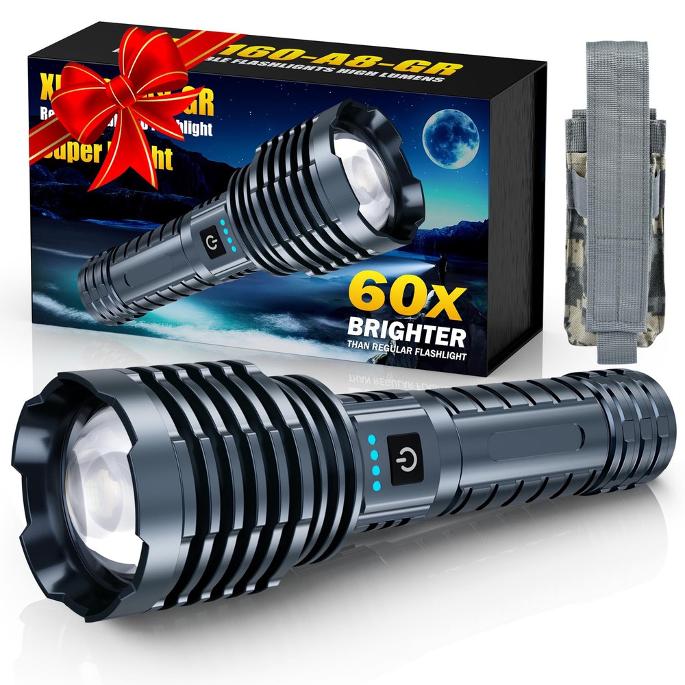 Super Bright Rechargeable LED Flashlight with 2,400,000 High Lumens Power