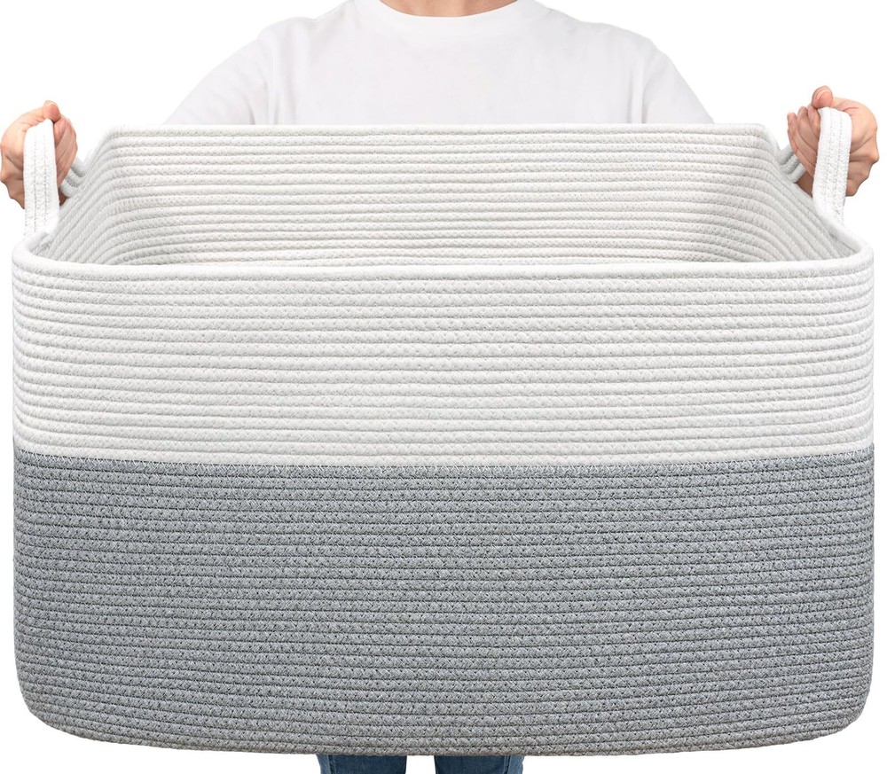 Large Blanket Basket, Storage Baskets for Organizing, Woven Basket for Blanke...