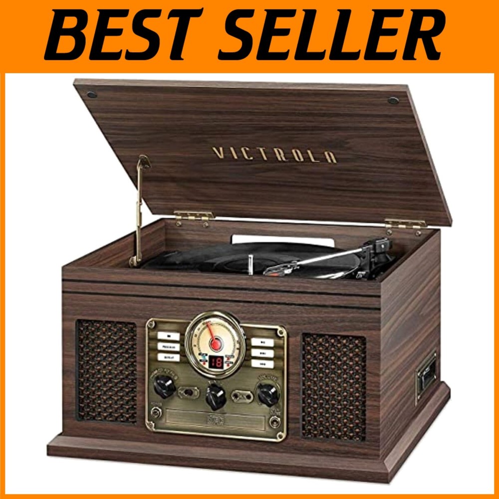 Bluetooth 6-in-1 Record Player with CD Player & More in Espresso