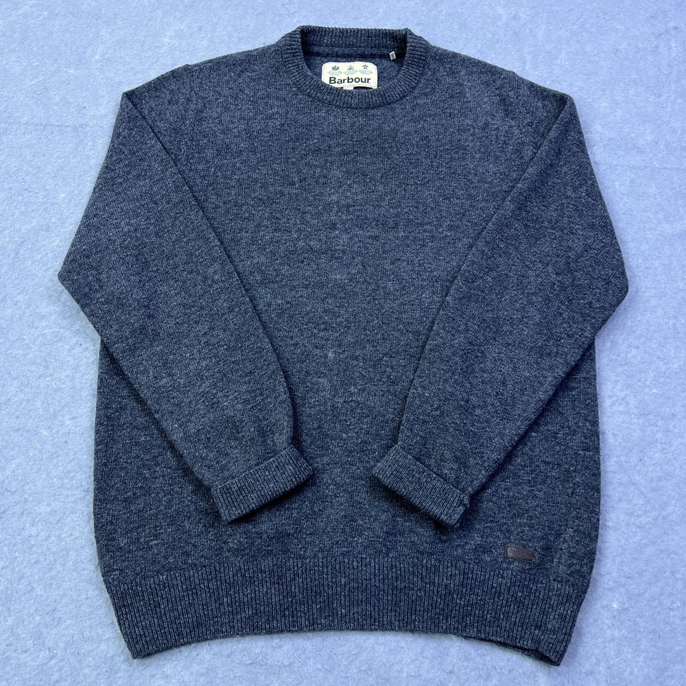 Barbour Men's Large Charcoal Gray 100% Wool Crewneck Sweater Pullover