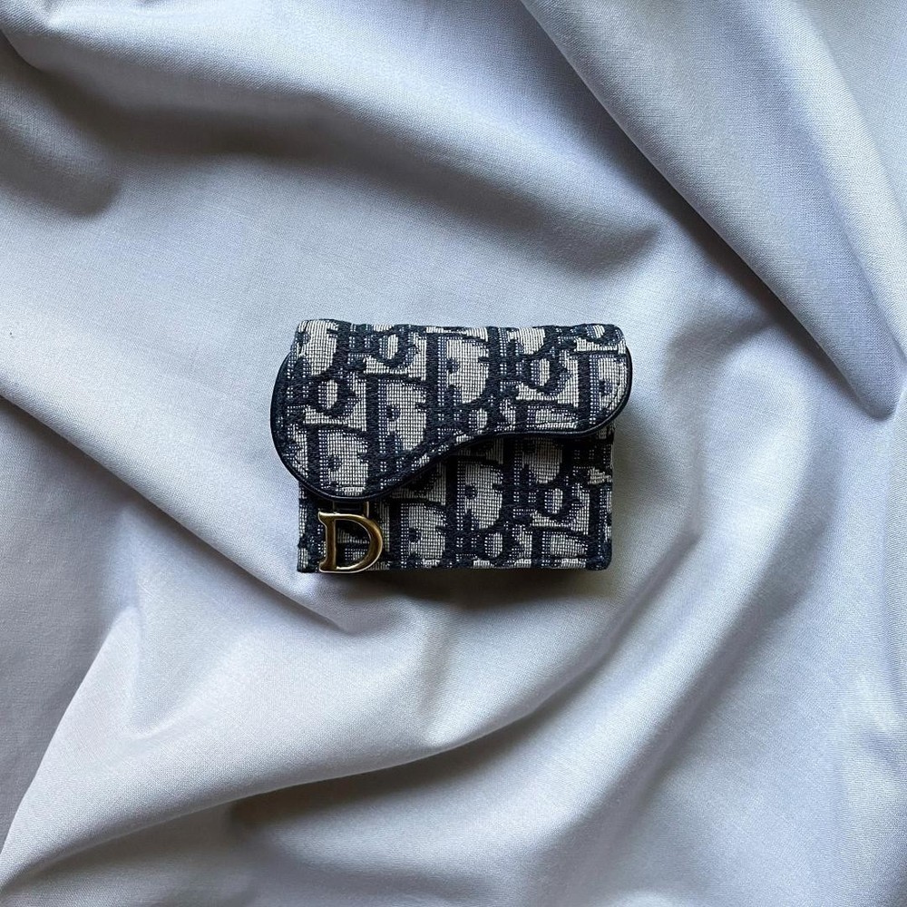 Dior Oblique Saddle Lotus Wallet in Luxury Leather Compact Pre-Owned