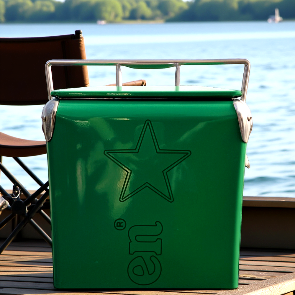 Heineken 14Qt Red Metal Tackle Box Cooler -  for Fishing, Pier & Surf Fishing