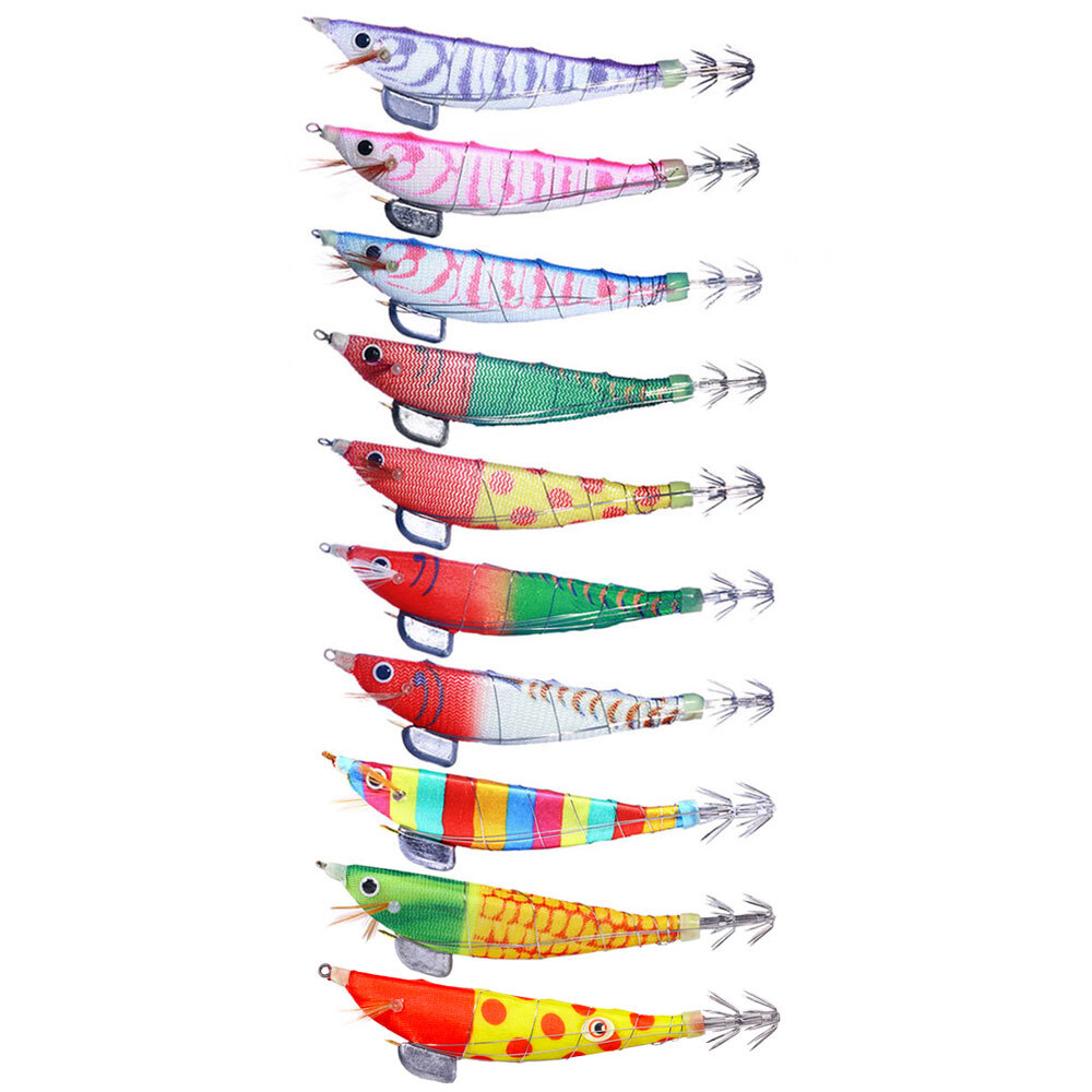 10PCS Glow Shrimp Lure Octopus Squid Jig Prawn Fishing Bait Saltwater Tackle Set