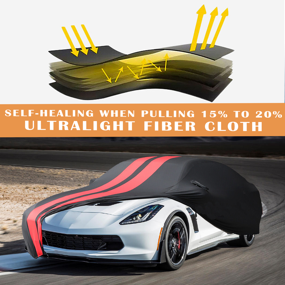 Satin Stretch Dustproof Indoor Car Cover for 14-2019 C7 Chevy Corvette Black/Bed