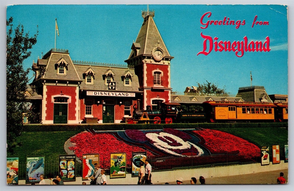 Disneyland Magic Kingdom Entrance Mickey Flowers Anaheim CA Vintage Postcard J9