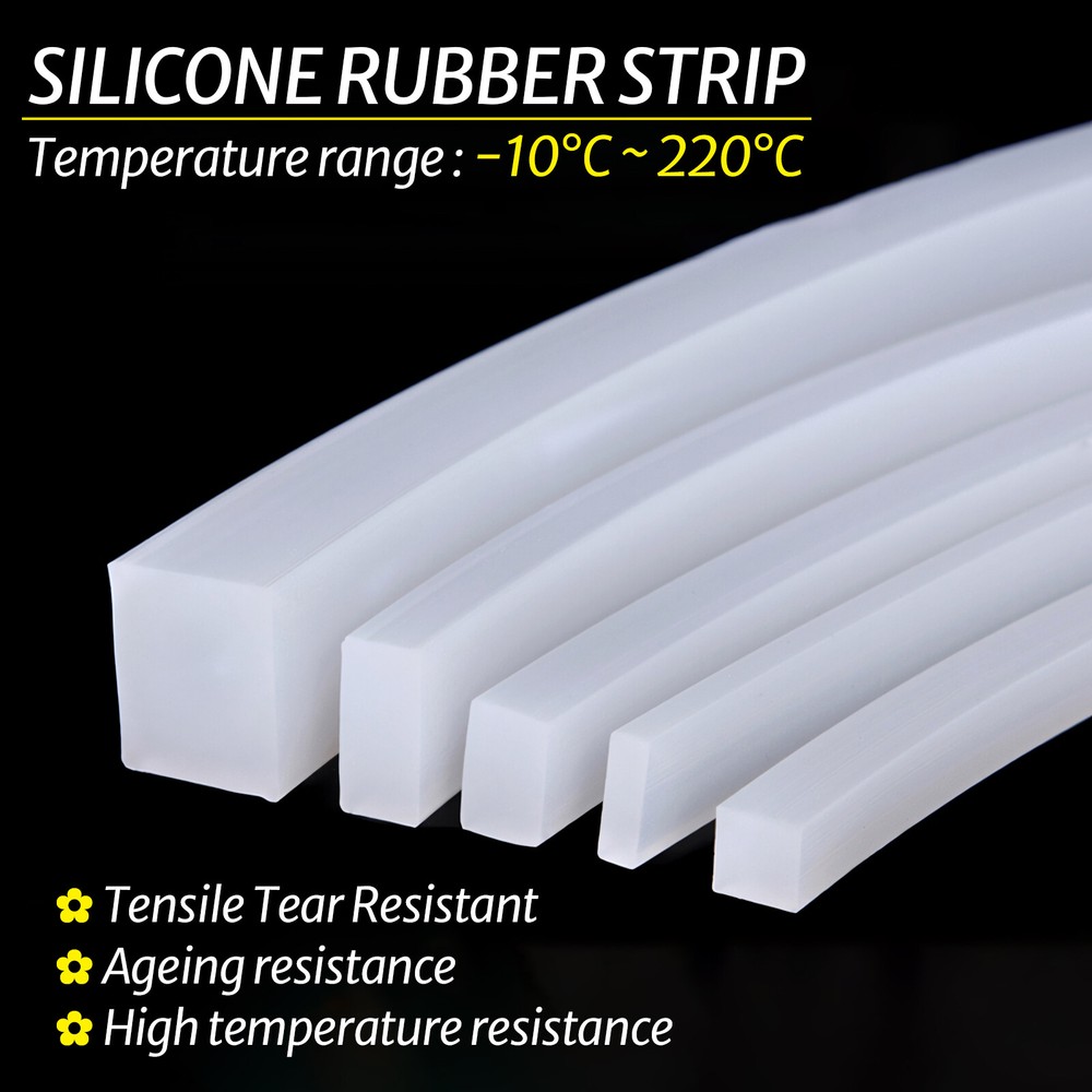 Solid Square Silicone Rubber Strip Sealing Gasket, Width 10-50mm Thick 1-30mm