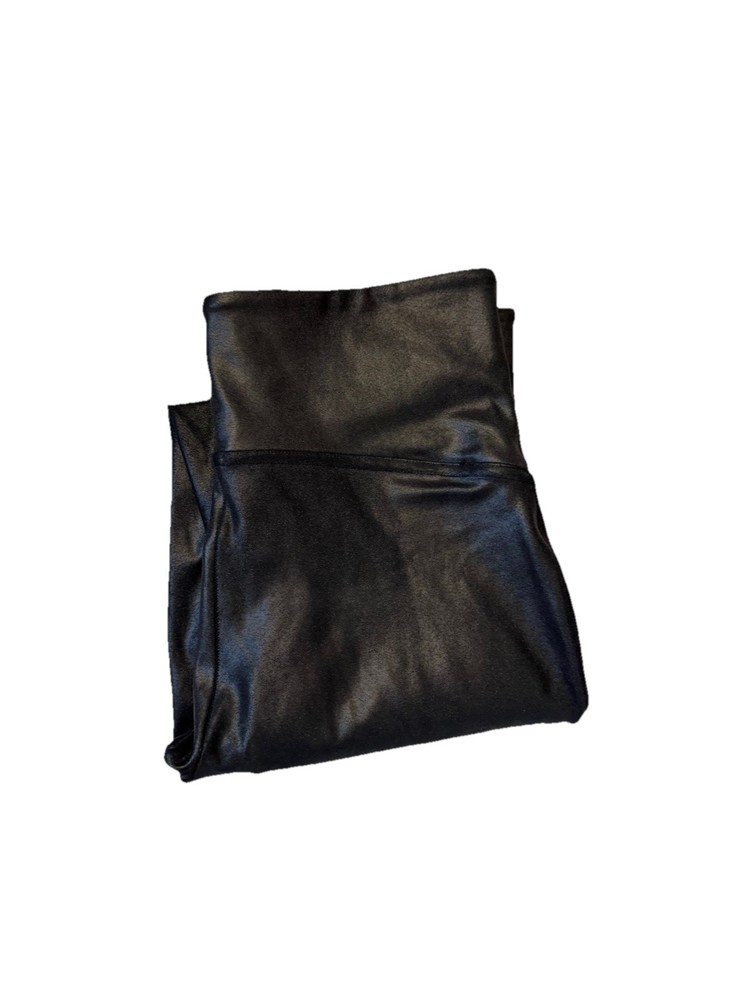 Spanx Womens Faux Leather Leggings Size Medium Petite Black Shiny Stretch