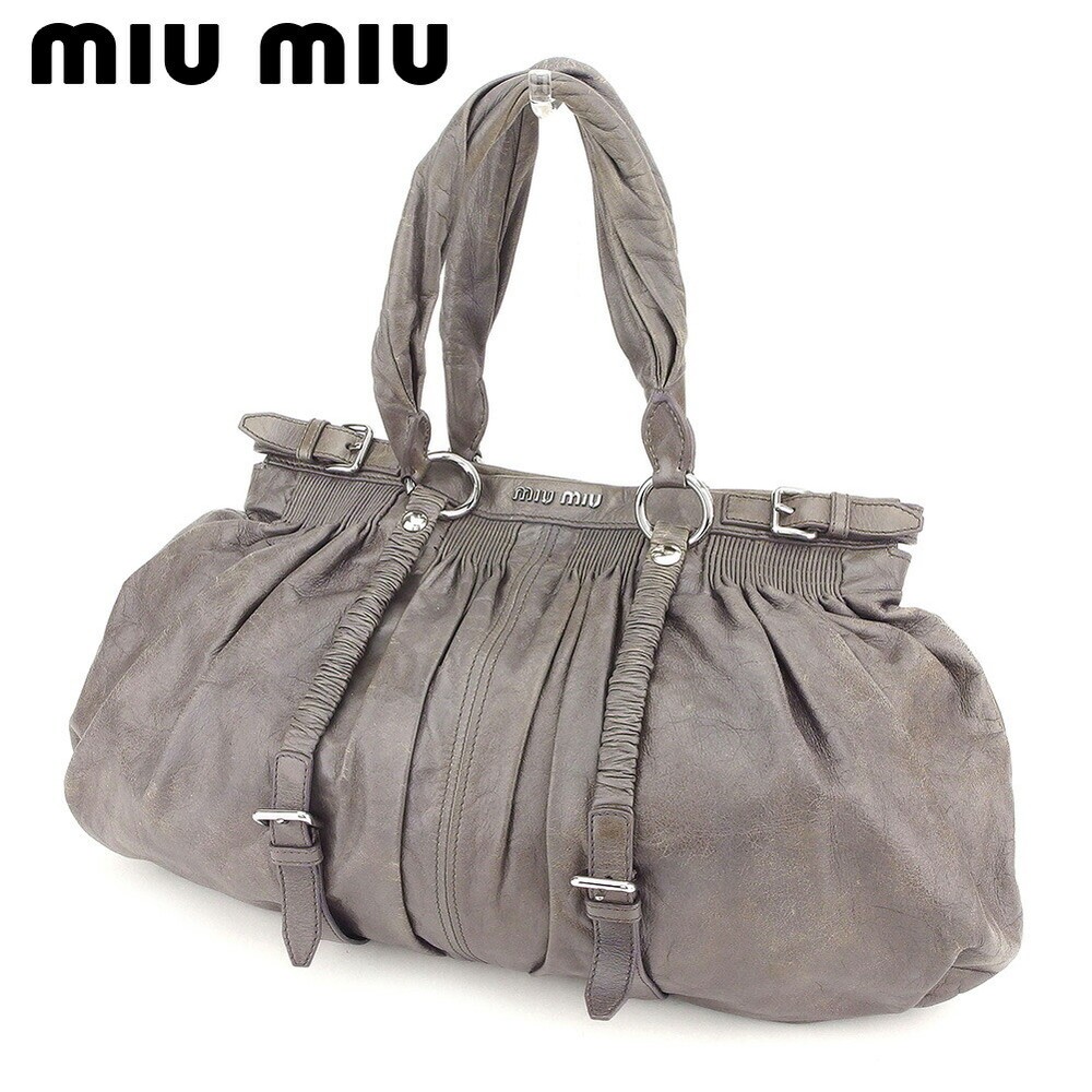 Miu Shoulder Bag Back One Gray Leather Miumiu T8585S