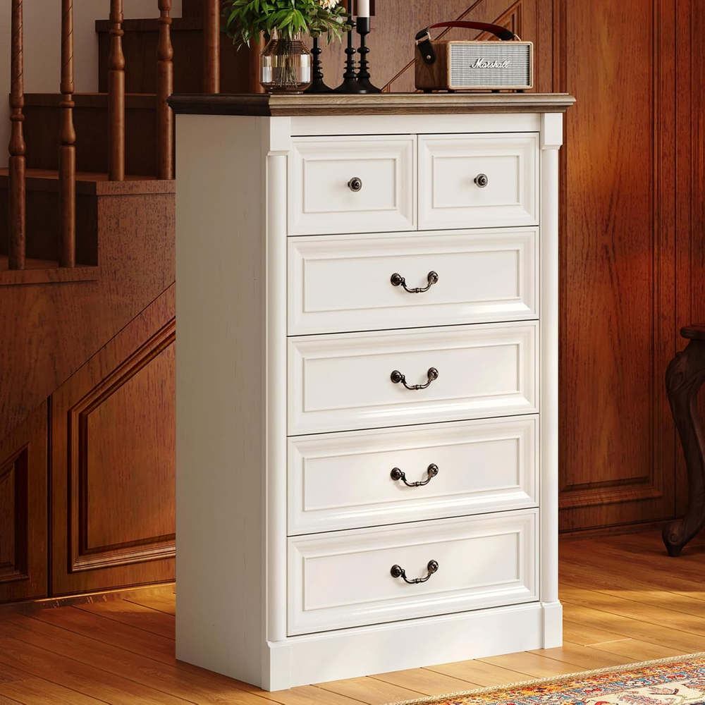 Concho Farmhouse 6 Drawers Dresser for Bedroom, Tall Wood Chest of Drawers with