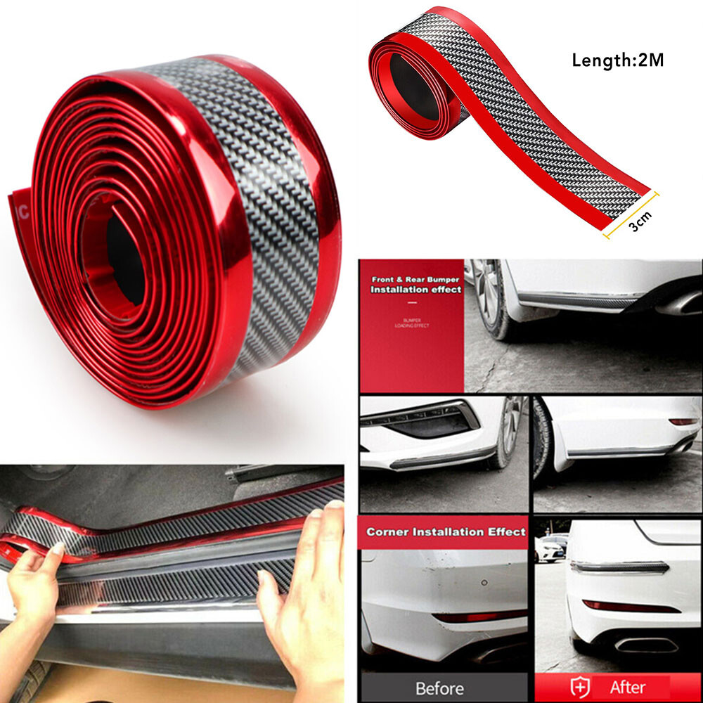 Red + Car Fiber Carbon Door Plate Scuff Sill Cover Anti Scratch Sticker Parts US