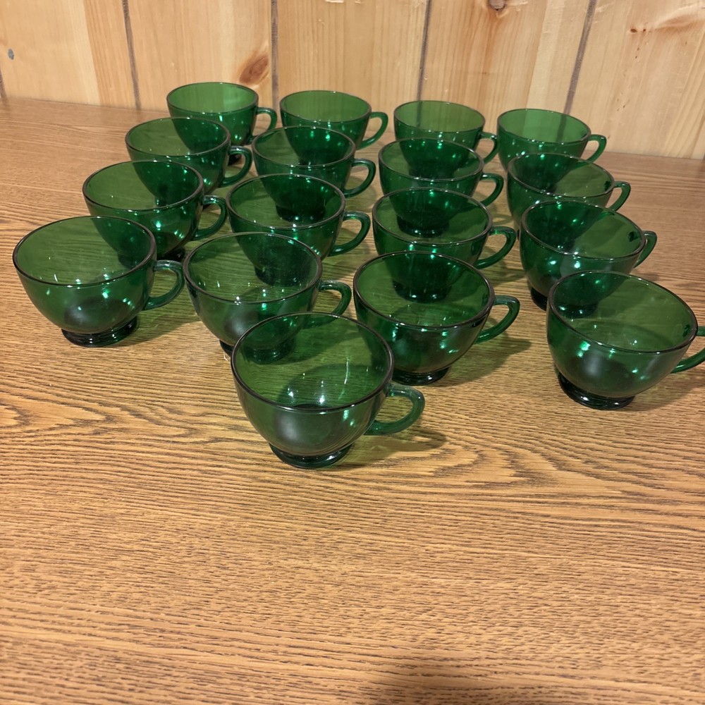 Anchor Hocking Forest Green Glass Punch Cup 3 1/4” Diameter Set of 17