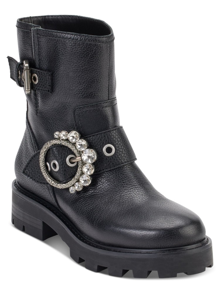 KARL LAGERFELD PARIS Womens Black Marceau Block Heel Leather Boots Shoes 5.5 M