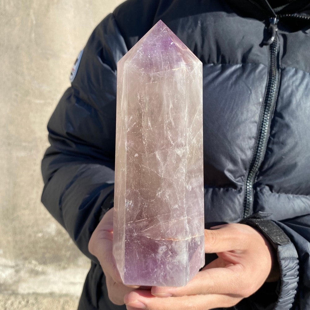 2.3LB Natural Amethyst obelisk carved quartz crystal wand point reiki Decor
