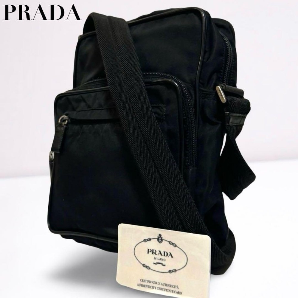 Prada Amazon-Style Shoulder Bag Triangle Logo Black