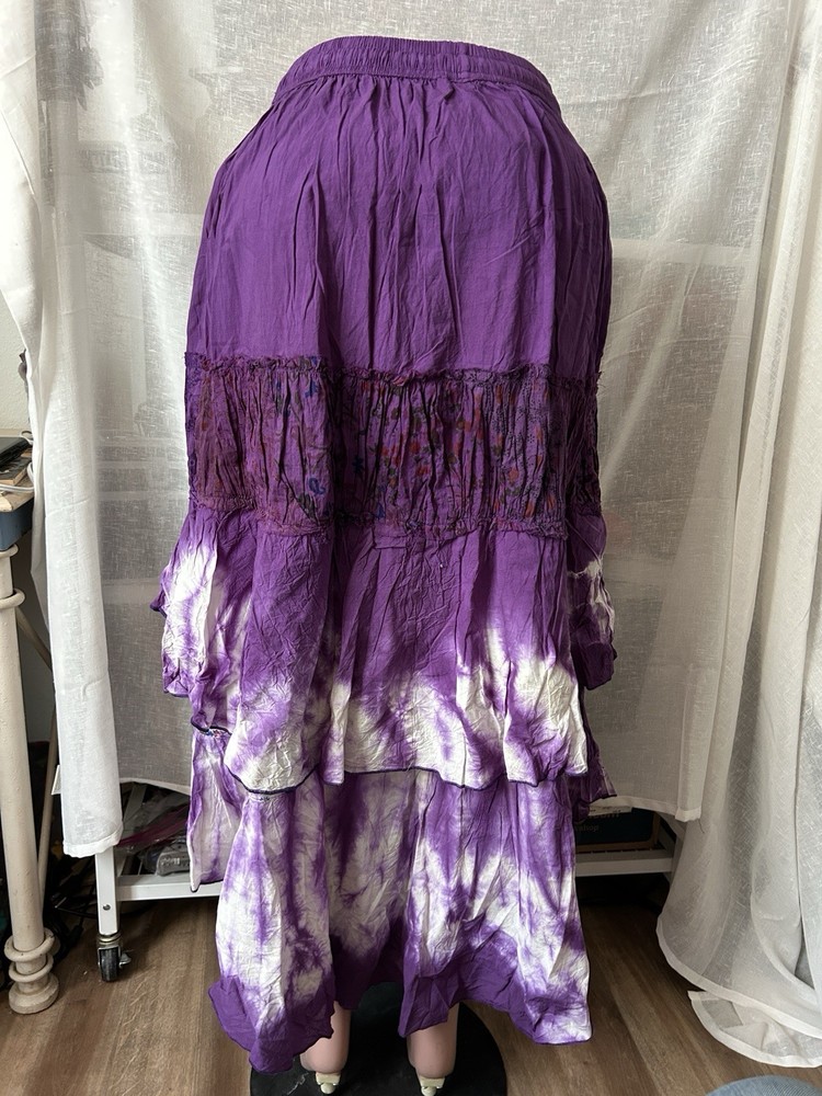 Purple Cotton Tie-Dye Ruffled Skirt Lightweight Comfortable Stylish
