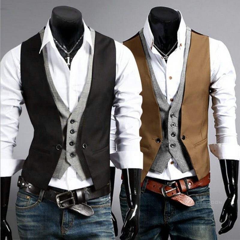 Men's Dress Vest Fake Two Pieces V-Neck Formal Slim Fit Business Suit Waistcoat
