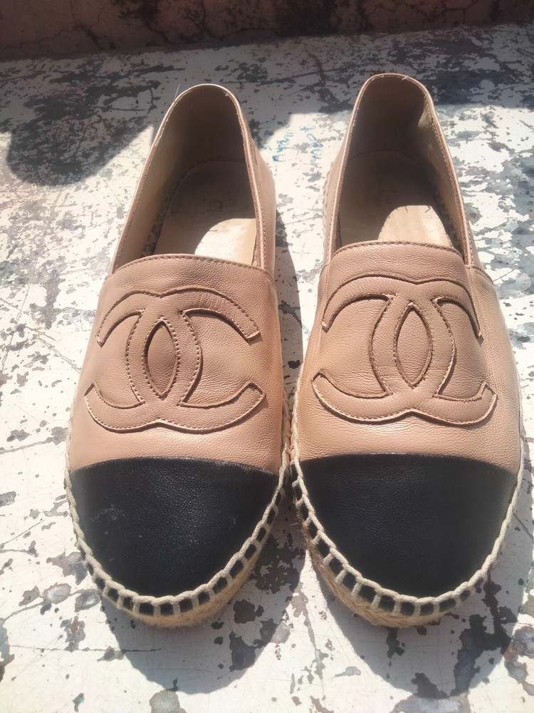 Chanel CC Beige Black Espadrilles EU 38