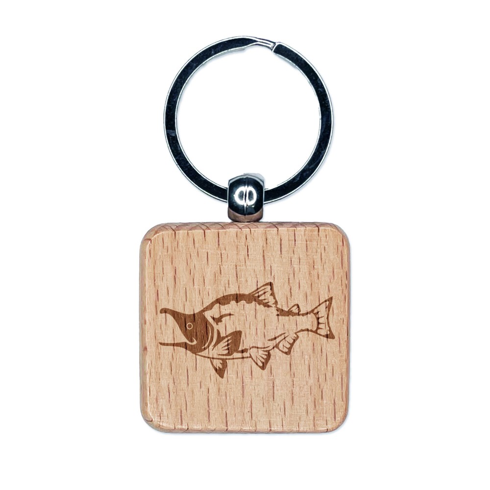 Sockeye Salmon Fish Engraved Wood Square Keychain Tag Charm