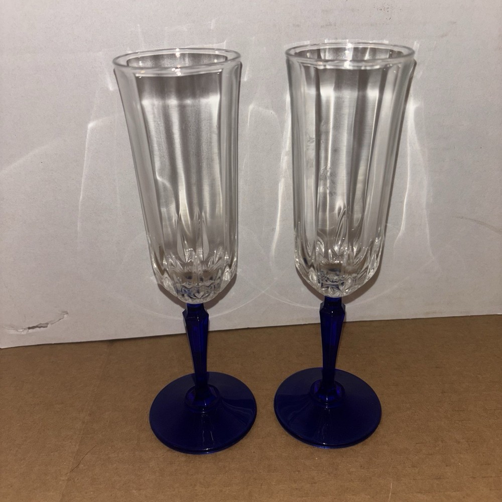 St. George Crystal AMERICAN HERITAGE Fluted Champagne Flute Cobalt Blue Stem