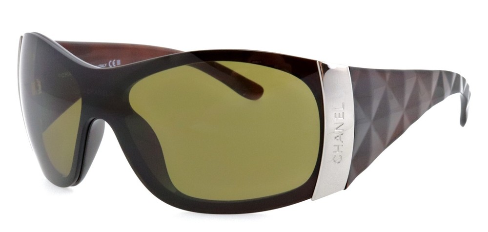 New Vintage CHANEL CH 6009 538/73 Brown Quilted Shield Wrap Sunglasses Italy
