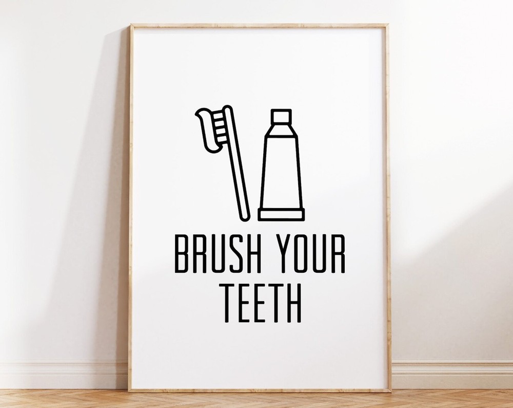 Brush Your Teeth Poster Bathroom Rules Wall Art Print For Kids Bathroom