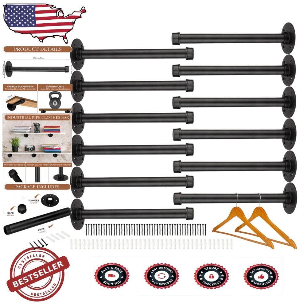 Space-Saving 12 Inch Industrial Pipe Wall Shelves - Complete Installation Kit