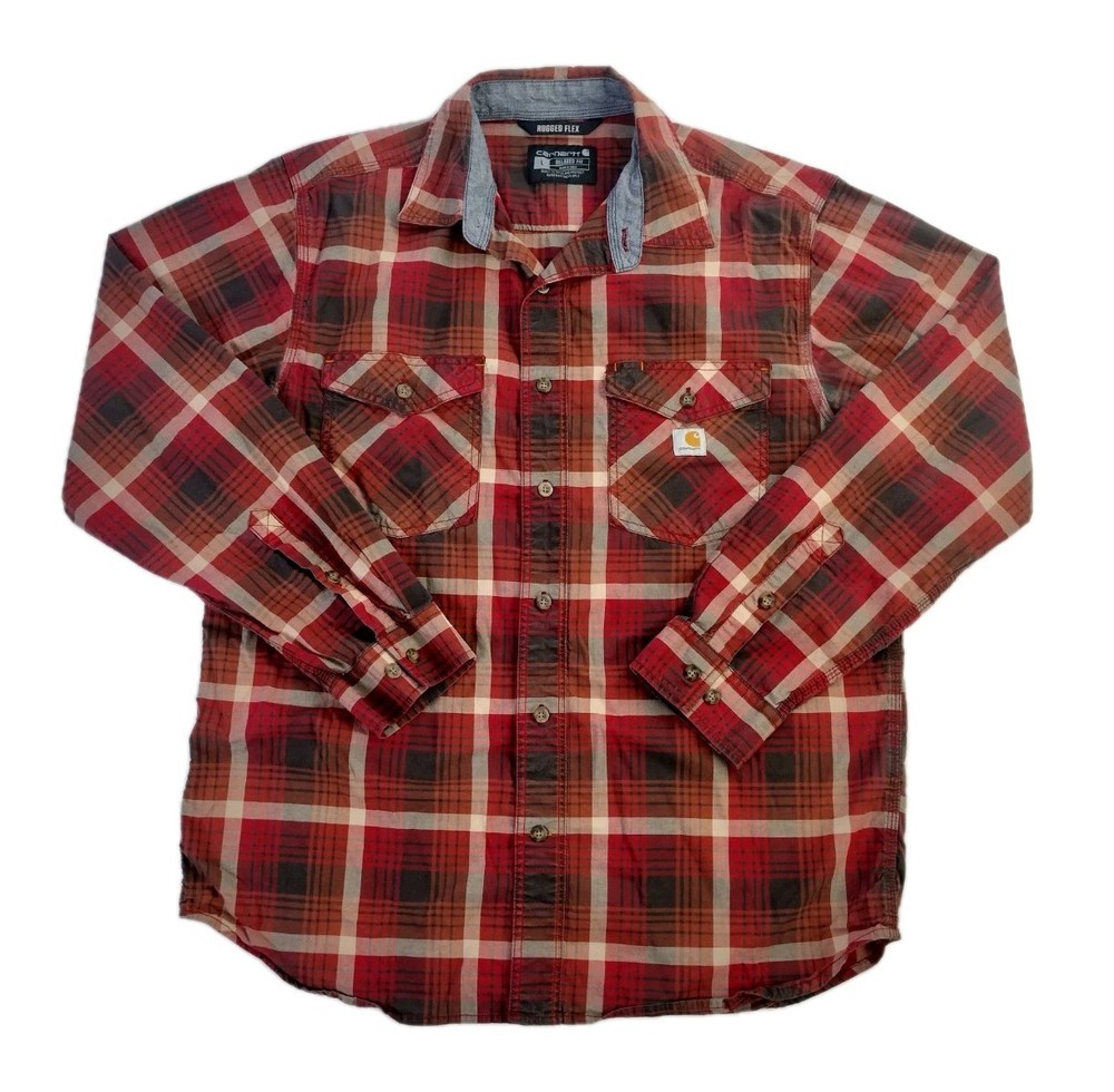 Carhartt Relaxed Fit Rugged Flex Red Plaid Shirt Men's Large Long Sleeve