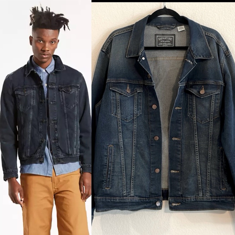 Signature Levi Strauss GOLD Men's Medium  Denim BLUE Jacket Trucker Jacket