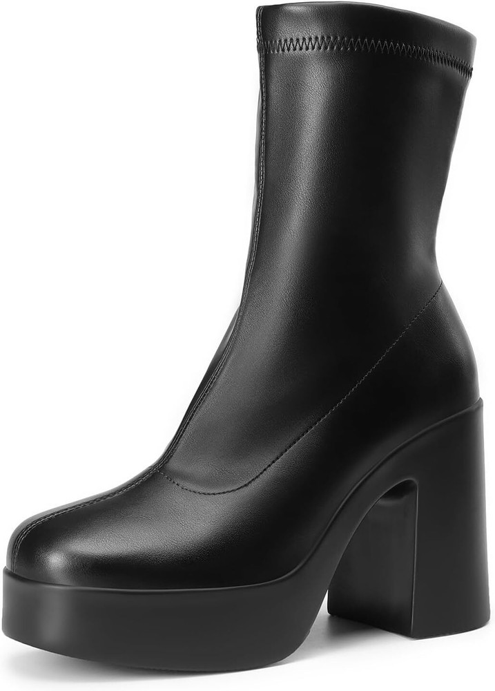 Dream Pairs Women’s Platform Gogo Ankle Boots with Chunky Block Heel