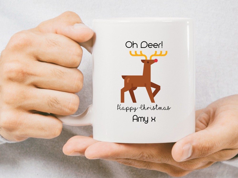 Christmas Mug Personalised Reindeer Mugs Secret Santa Gifts Custom Christmas