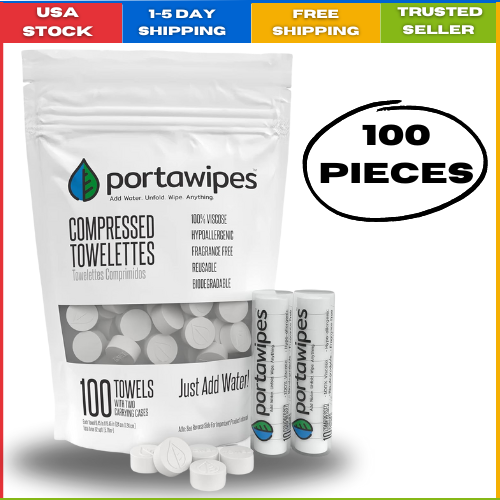 Compressed Toilet Paper Tablets Coin Tissues (100 Pack) with 2 Carrying Cases