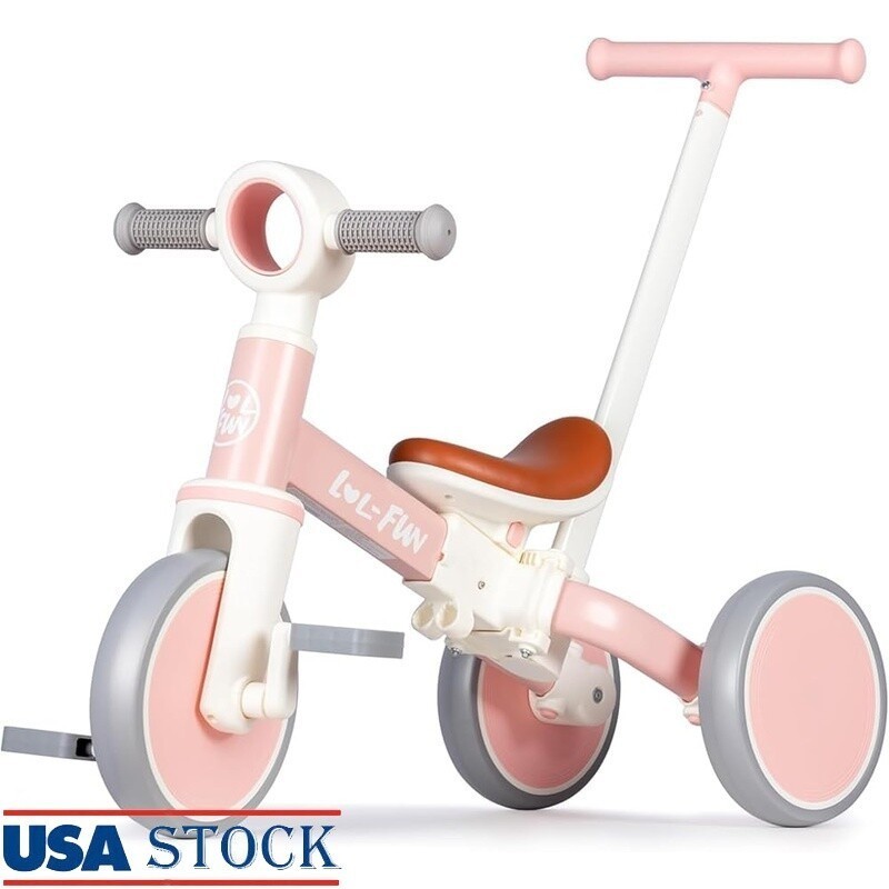 Tricycle Toddlers 1-4 Years Old 5 in 1 Baby Balance Bike W/ Push Handle New