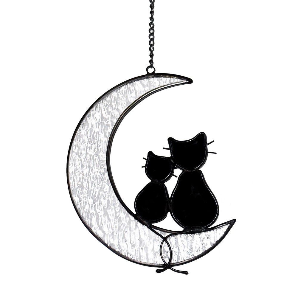 Black Cat Stained Glass Suncatcher for Halloween and Christmas Decor