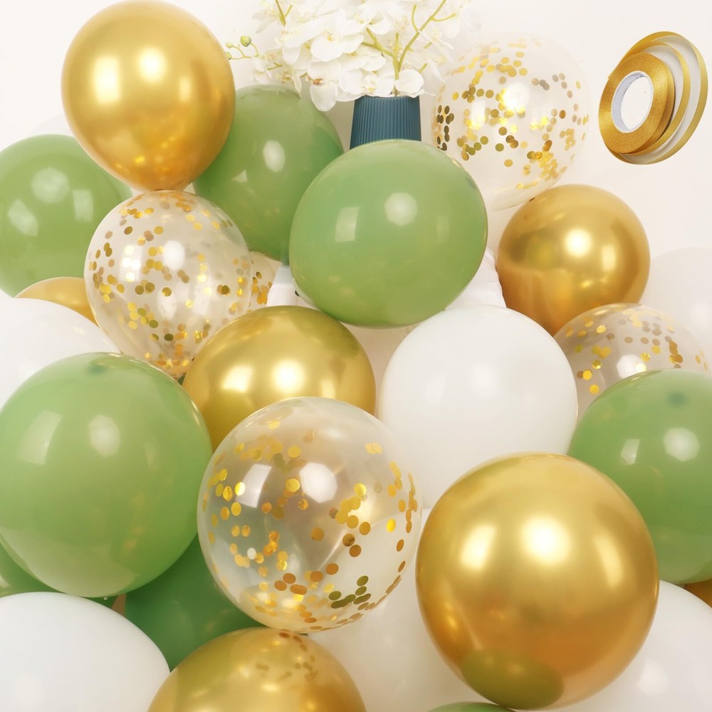 Green and Gold Balloons Party Decorations 50 Pcs 12 In Birthday Decorations f...